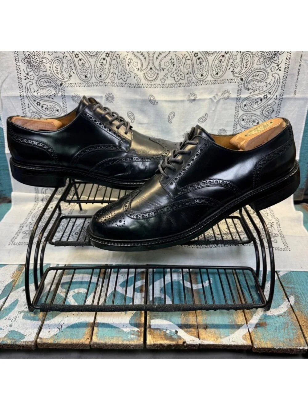 J Crew Italian Leather Wingtip Oxford Black Dress Shoes Size 11Made in Italy